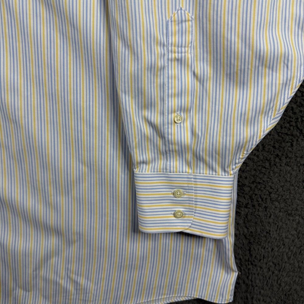 Brooks Brothers Shirt Mens 20 36 Blue Yellow Stripe Button Up Long Sleeve Preppy - Picture 5 of 10